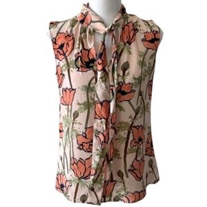 Tory Burch Printed Silk Front Tie Sleeveless Tank Top Orange/Pink Size 0